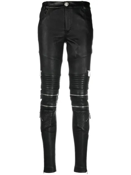 Philipp Plein кожаные брюки скинни, черный