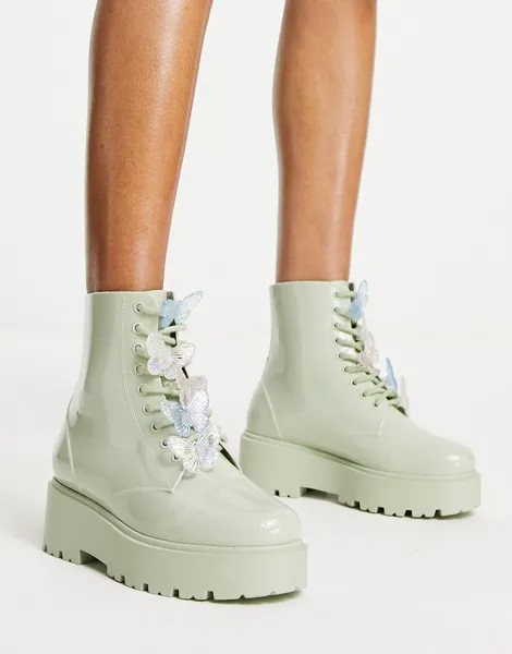 Мятно-зеленые резиновые ботинки на шнуровке с бабочкой ASOS DESIGN Guava