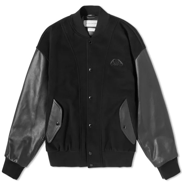 Кожаный бомбер Alexander McQueen с рукавами, черный