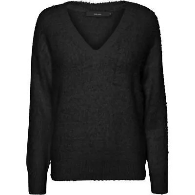 Vero Moda Womens Poilu Черный пуловер с ресничками и V-образным вырезом Топ XS BHFO 0207