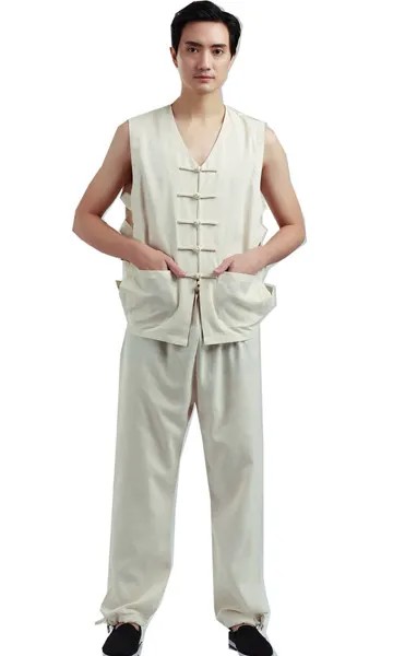 Мужской винтажный льняной жилет Shanghai Story, безрукавка + штаны, летняя повседневная одежда