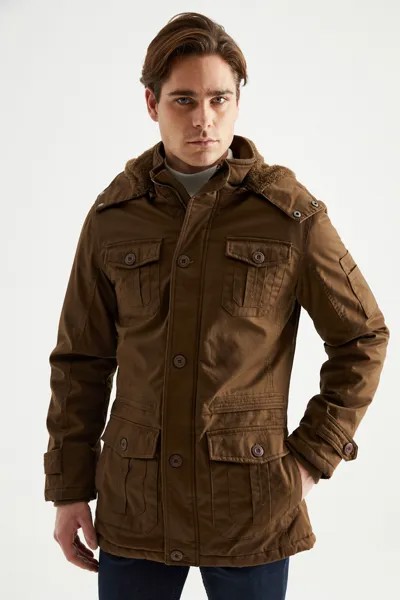 Мужское водонепроницаемое толстое пальто светло-коричневого цвета большого размера с капюшоном и меховой подкладкой DYNAMO, коричневый