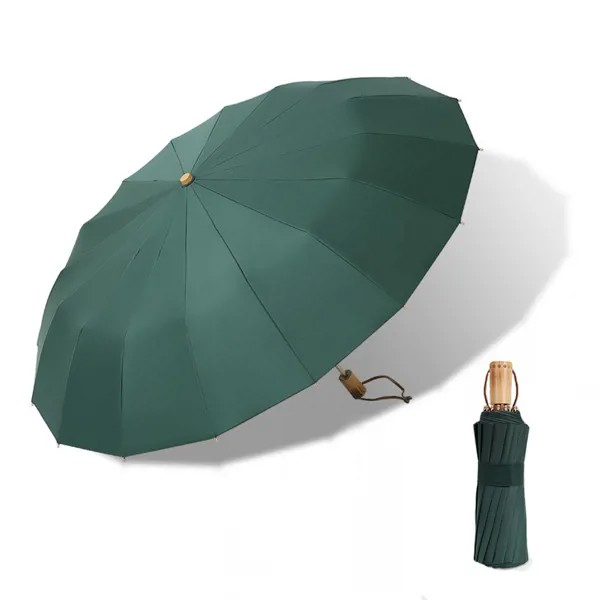 Винтажный Зонт с 16 костяшками, дождевой зонт из алюминиевого сплава, однотонный складной, ветрозащитный, большой, от дождя, для мужчин и женщин, подарок