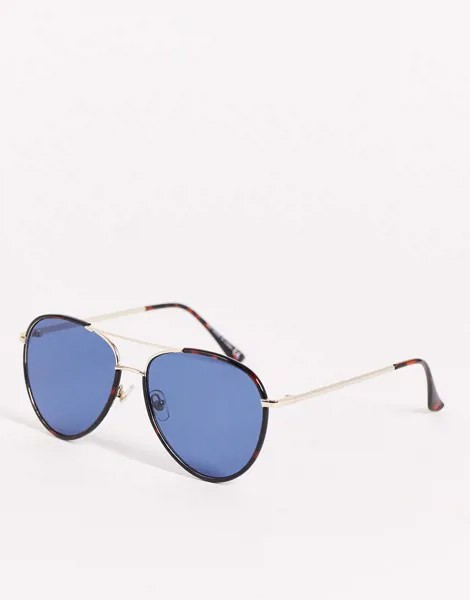 Солнцезащитные очки-авиаторы с синими линзами в черепаховой оправе Topshop-Коричневый цвет