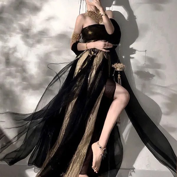 Женское платье Hanfu, праздничные арабские сексуальные костюмы, индийский танцевальный костюм с вышивкой в Стиле Болливуда, черный сексуальный наряд для косплея