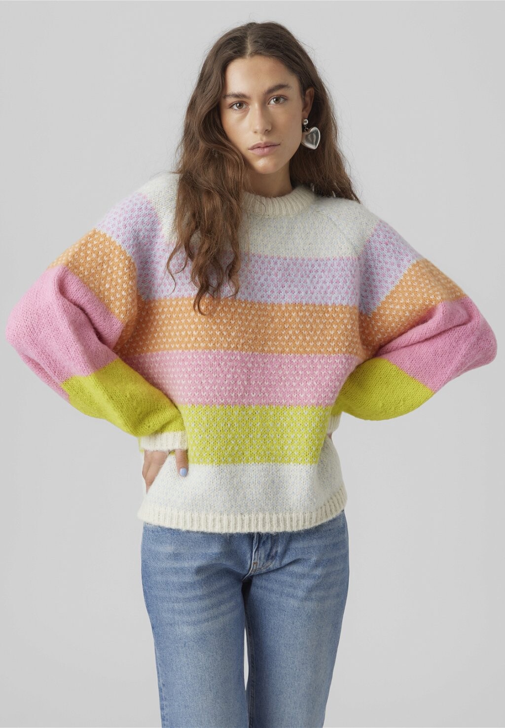 Свитшот Vero Moda VMCRUZ O-NECK, цвет birch/skyway tangerine sachet sulphur
