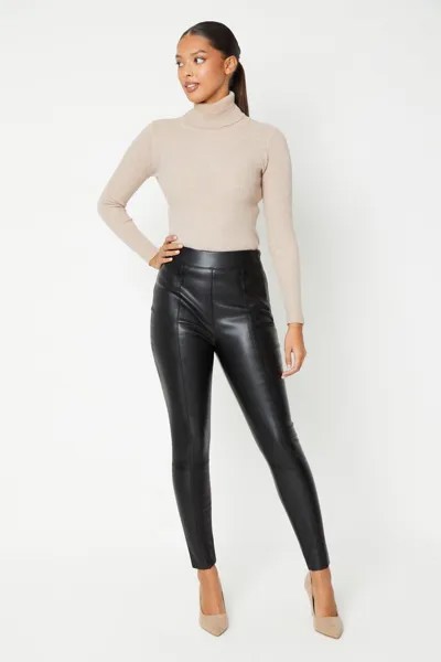 Леггинсы из искусственной кожи со швами Dorothy Perkins, черный