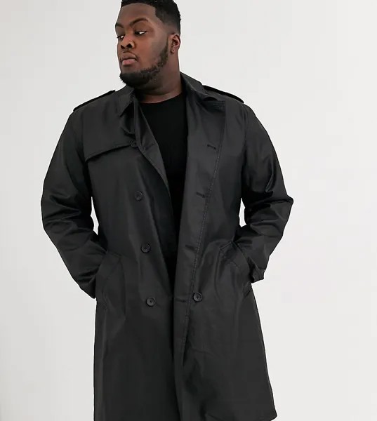 Двубортный черный тренч ASOS DESIGN Plus