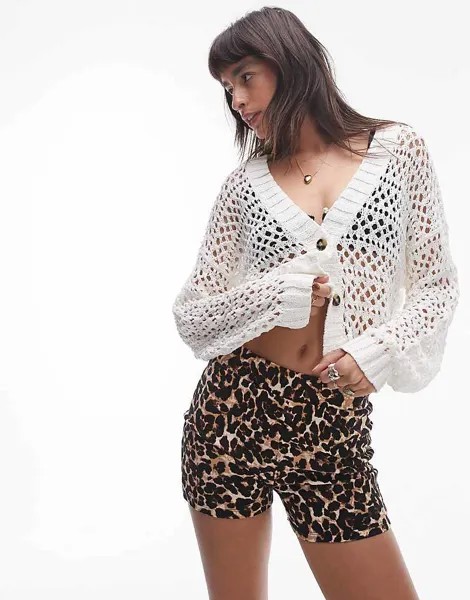 Topshop – Вязаный кардиган цвета слоновой кости тремя разными переплетениями