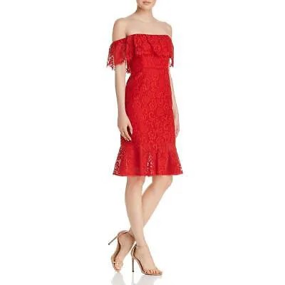 BCBGMAXAZRIA Женское красное кружевное коктейльное платье с открытыми плечами 10 BHFO 6699