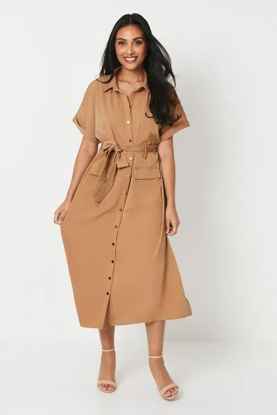 Миниатюрное платье-рубашка с поясом Debenhams, бежевый