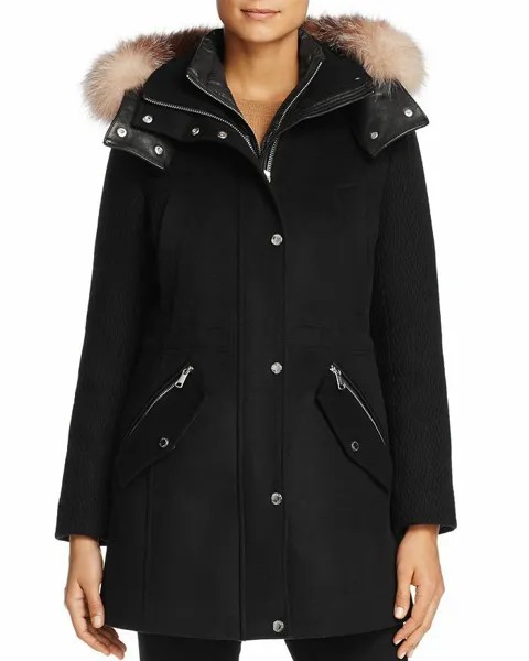 Эндрю Марк Новое пальто Bryann NWT BLACK из натурального лисьего меха с капюшоном 2 в 1, размер 4,6,12