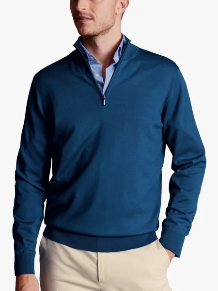 Джемпер Charles Tyrwhitt из мериносовой шерсти с воротником на молнии, темно-бирюзовый синий
