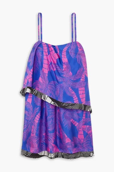 Многослойное мини-платье из шелкового крепдешина с принтом Dries Van Noten, синий