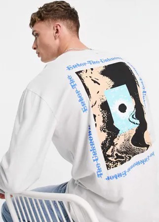 Серый oversized-лонгслив с принтом 