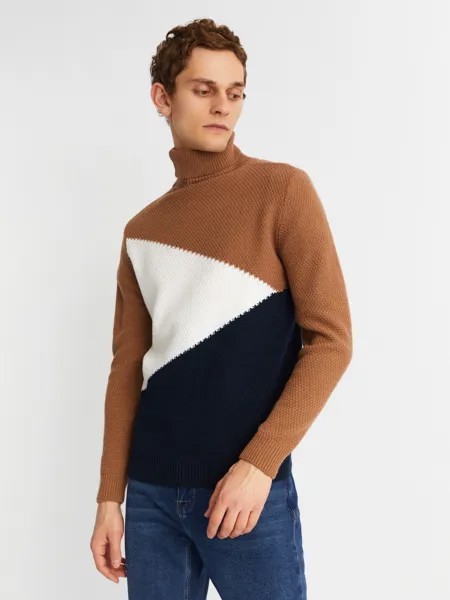 Вязаная шерстяная водолазка-свитер в стиле Color Block