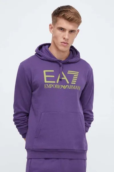 Хлопковая толстовка EA7 Emporio Armani, фиолетовый