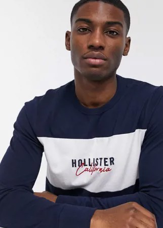 Темно-синий лонгслив с принтом Hollister
