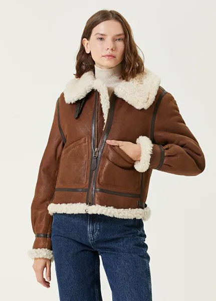 Коричневая кожаная куртка из овчины с деталями Polo Ralph Lauren
