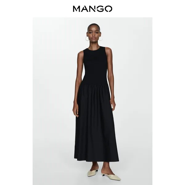 Женское платье Mango длинное хлопковое, светло-коричневый