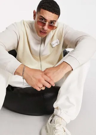 Флисовая oversized-куртка цвета экрю со вставками и воротником-стойкой ASOS Unrvlld Supply-Серый