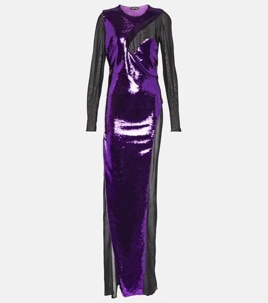 Платье макси с пайетками TOM FORD, фиолетовый