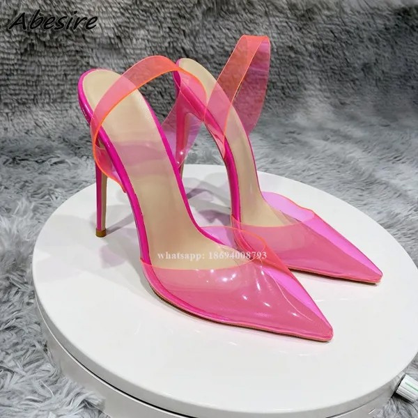 Босоножки Abesire Женские однотонные, прозрачные сандалии из ПВХ, на тонком высоком каблуке, туфли-лодочки карамельных цветов, на шпильке