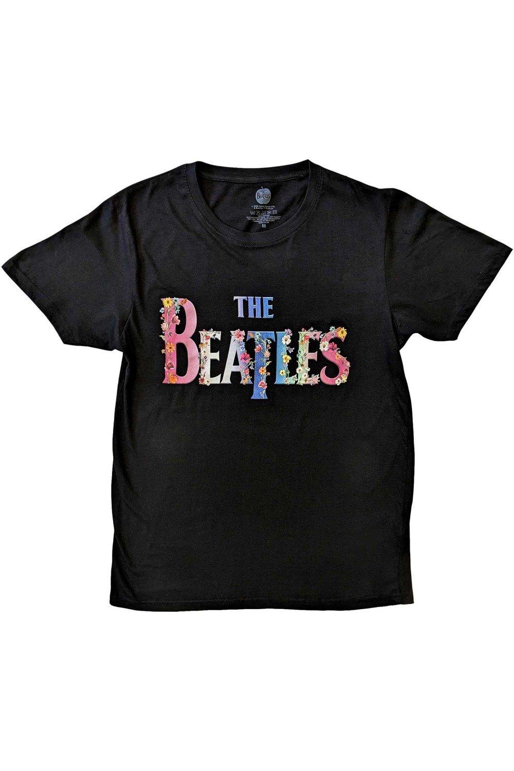 Хлопковая футболка с цветочным принтом и логотипом The Beatles, черный