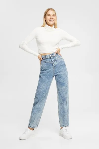 Джинсы с завышенной талией и эффектом потертости Esprit, синий