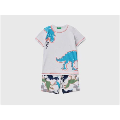 Пижама UNITED COLORS OF BENETTON, футболка, шорты, без капюшона, карманы, размер 100 (XX), серый