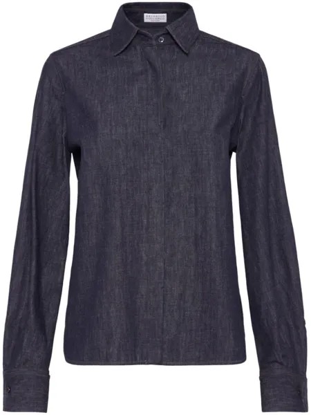 Brunello Cucinelli джинсовая рубашка с декором Monili, синий
