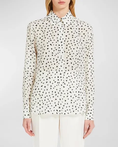 Шелковая рубашка Pagine с принтом в виде сердечек Max Mara, цвет Ivory