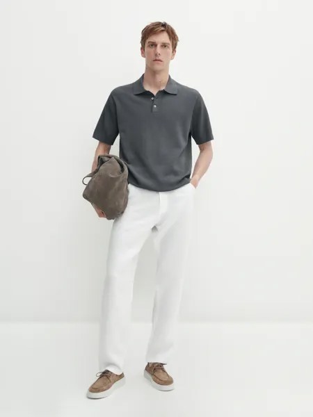 Трикотажная рубашка-поло с короткими рукавами Massimo Dutti, синий