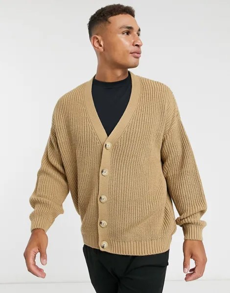 Бежевый кардиган в стиле oversized с V-образным вырезом ASOS DESIGN-Коричневый