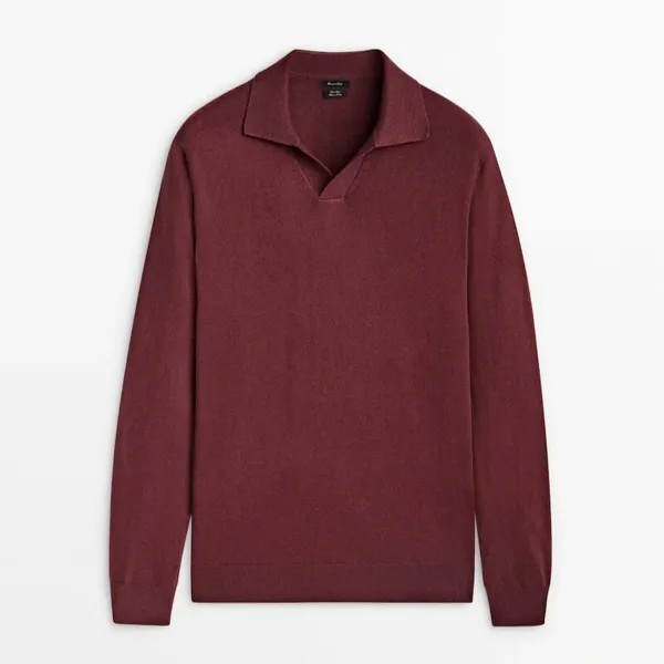 Свитер-поло Massimo Dutti Wool And Cotton Blend Knit, темно-красный