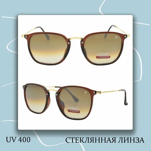 Солнцезащитные очки LERO, квадратные, оправа: пластик, градиентные, с защитой от УФ, коричневый