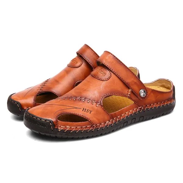 Лето Мужская обувь Повседневная дыра Кожаная обувь Baotou Сандалии Мода Открытая обувь Пляж