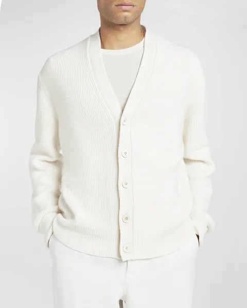 Мужской свитер-кардиган из кашемира ZEGNA, цвет White
