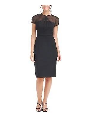 JS COLLECTION Женское черное вечернее платье-футляр до колена с короткими рукавами 2