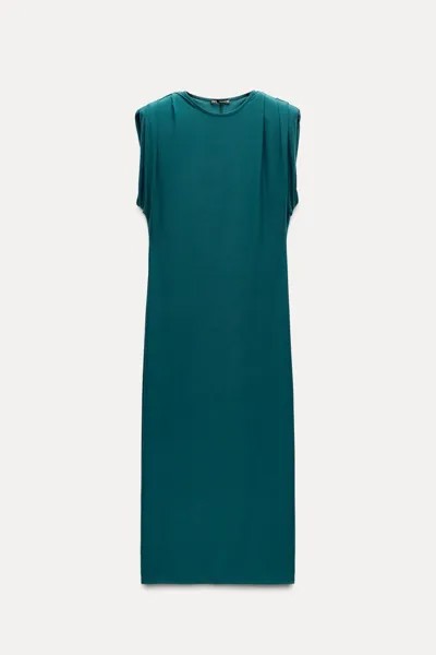 Платье Zara Long With Shoulder Pads, зеленый