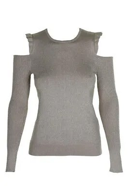 Dkny Золотистый свитер с оборками и открытыми плечами и круглым вырезом S с эффектом металлик S