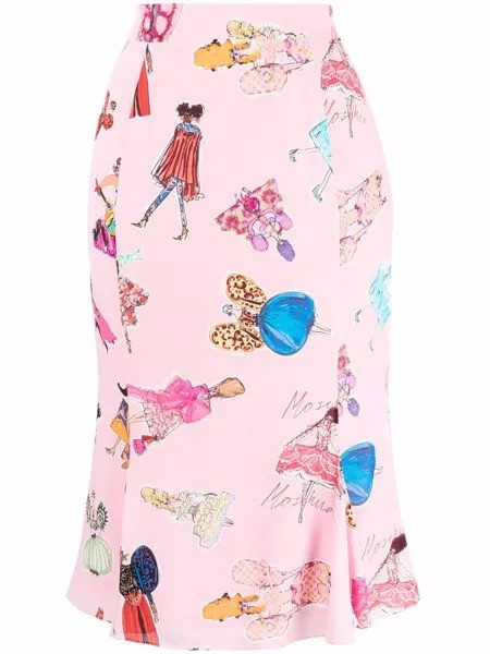 Moschino illustration pattern flared skirt