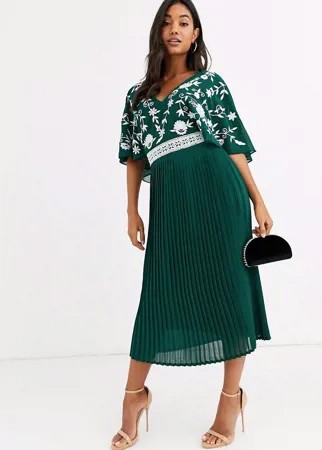 Монохромное платье миди с вышивкой на лифе Frock & Frill-Зеленый