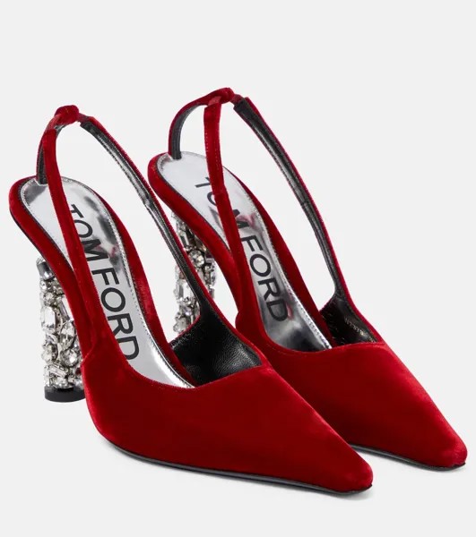 Декорированные бархатные туфли с пяткой на пятке Tom Ford, красный