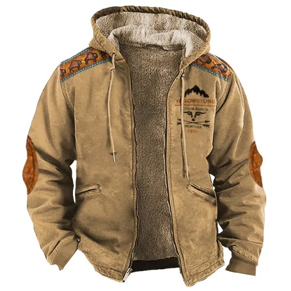 Hoodie Men Zip Up Vintage West Yellowstone Graphic Print Fleece Full Zip Jacket