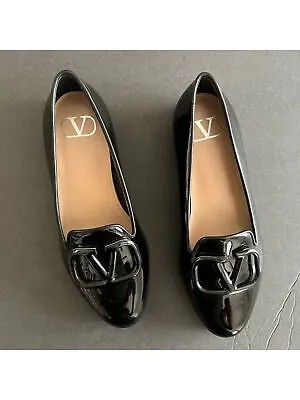 VALENTINO GARAVANI Женские кожаные лоферы без шнурков с черным логотипом и круглым носком 40