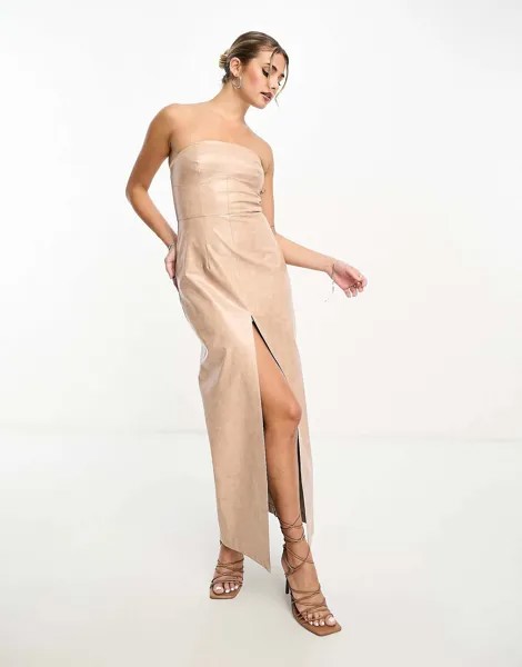 Темно-серое платье-бандо из виниловой искусственной кожи Miss Selfridge