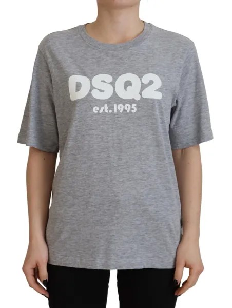 Футболка DSQUARED2 Серая хлопковая футболка с круглым вырезом и короткими рукавами с логотипом IT38/US4/XS 330 долларов США