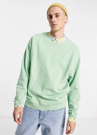 Зеленый oversized-свитшот с клетчатой отделкой на вороте ASOS DESIGN-Зеленый цвет