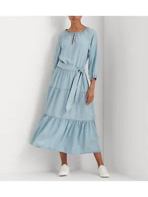 RALPH LAUREN Женское синее крестьянское платье макси с эластичными рукавами и манжетами и пышными рукавами 10